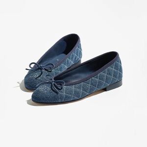 Chanel Blue Quilted denim Ballet Flats